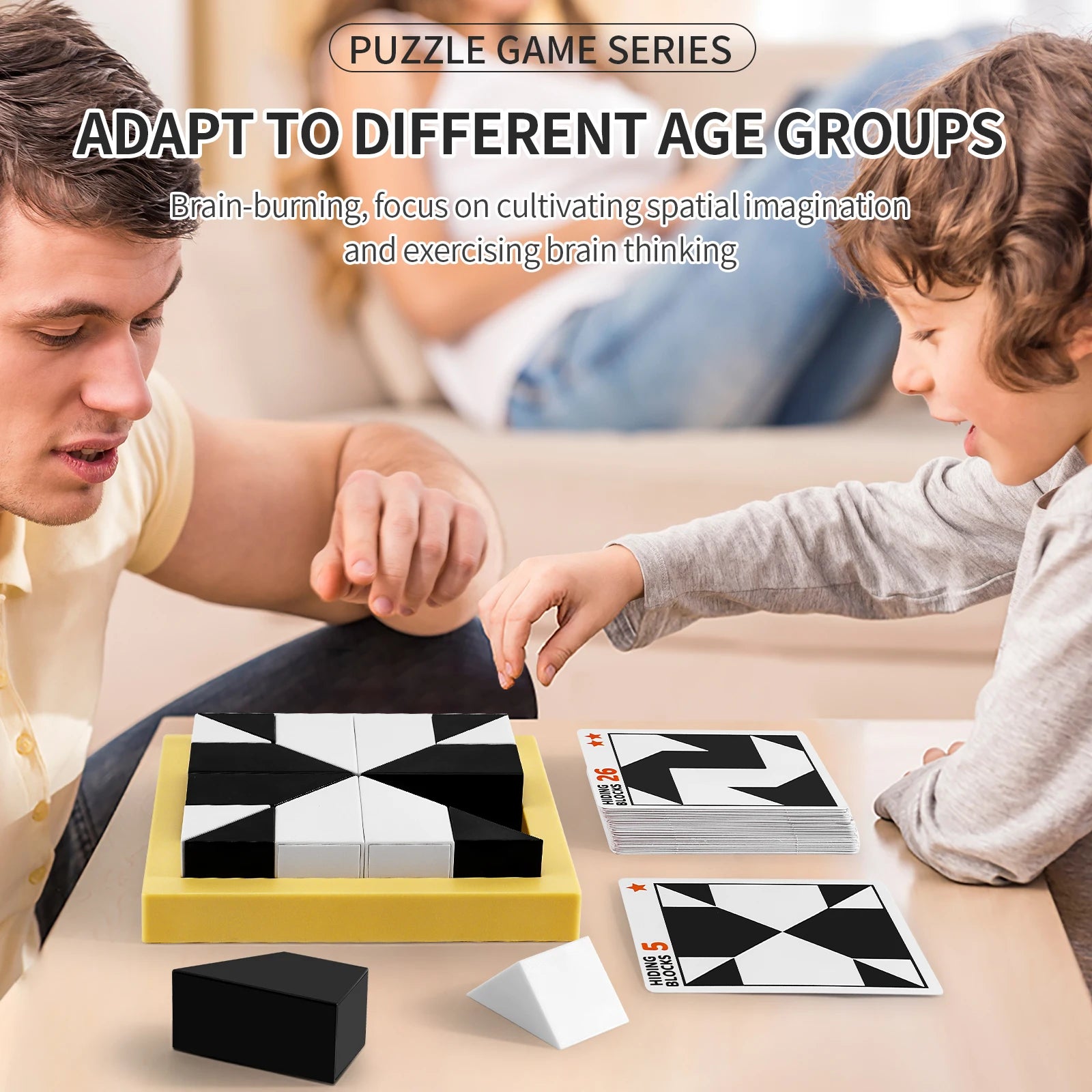Black White  Block Puzzle DIY Brain Teaser Toy for Kids