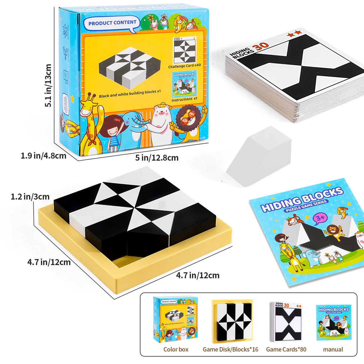 Black White  Block Puzzle DIY Brain Teaser Toy for Kids