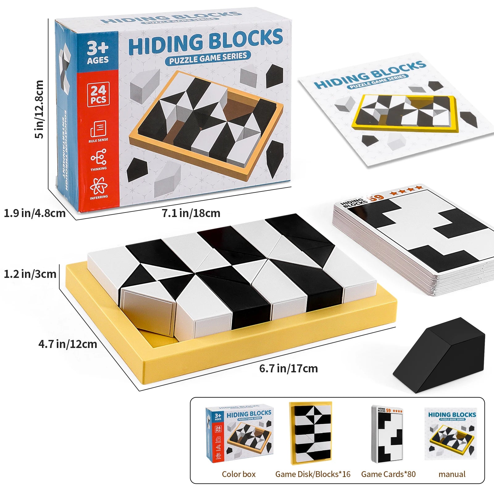 Black White  Block Puzzle DIY Brain Teaser Toy for Kids