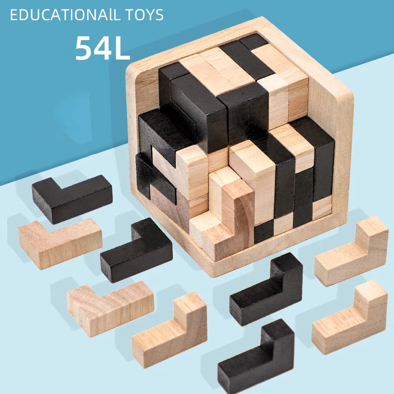 3D Wooden Puzzle Cube Set – 54 pcs